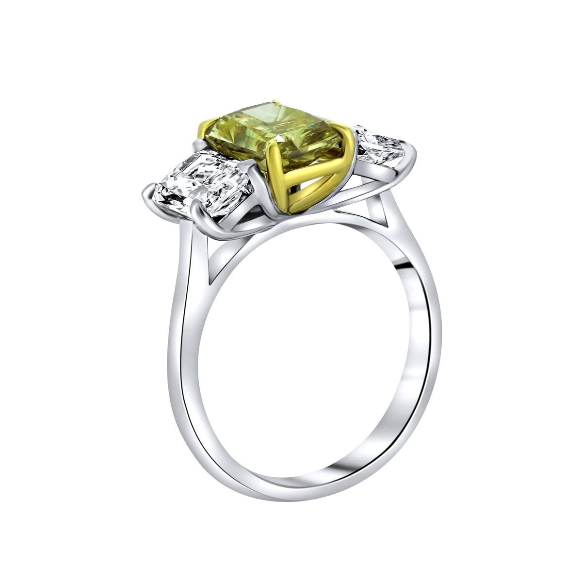 Lab grown platinum 2.05ct fancy yellow & 2.02ct diamond ring
