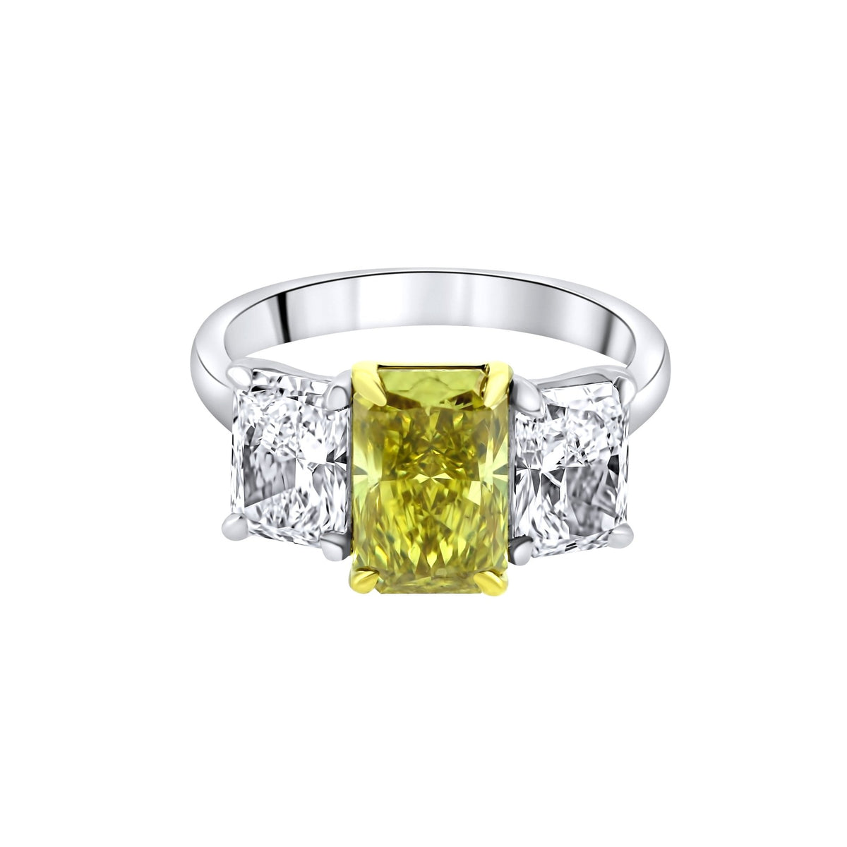Lab grown platinum 2.05ct fancy yellow & 2.02ct diamond ring