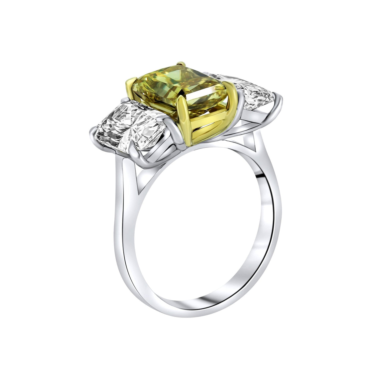 Lab grown platinum 3.11ct fancy yellow & 3.03ct diamond ring