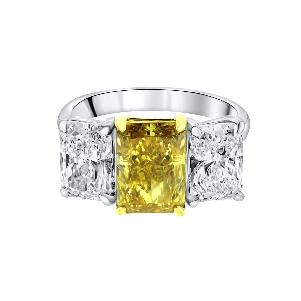 Lab grown platinum 3.11ct fancy yellow & 3.03ct diamond ring