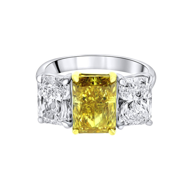 Lab grown platinum 3.11ct fancy yellow & 3.03ct diamond ring