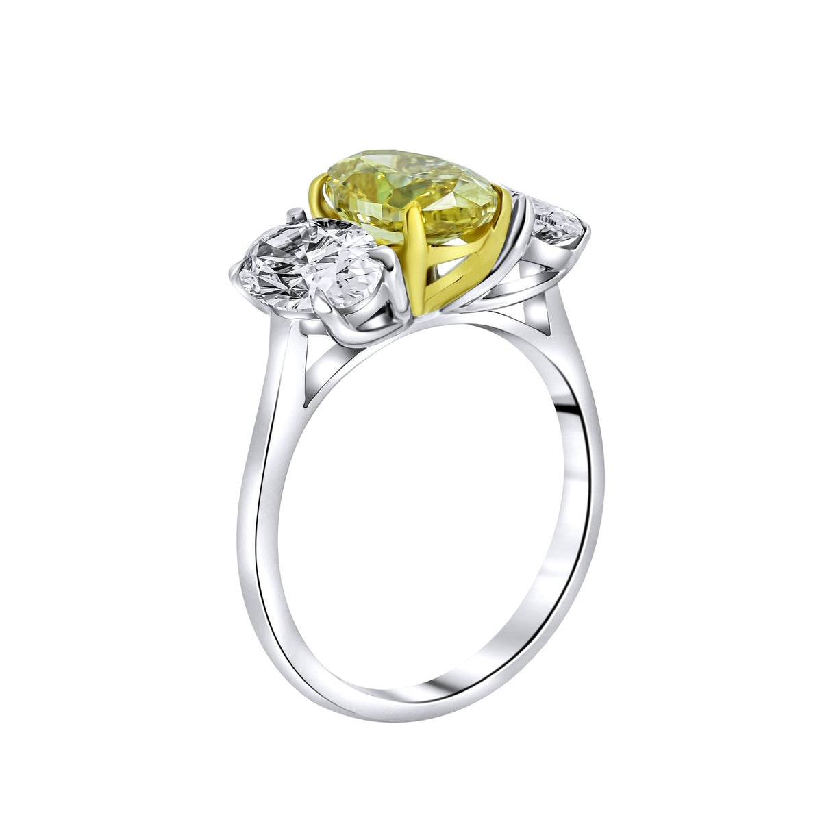 Lab grown platinum 2.00ct fancy yellow & 2.00ct diamond ring