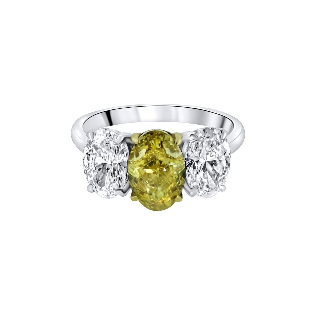 Lab grown platinum 2.00ct fancy yellow & 2.00ct diamond ring