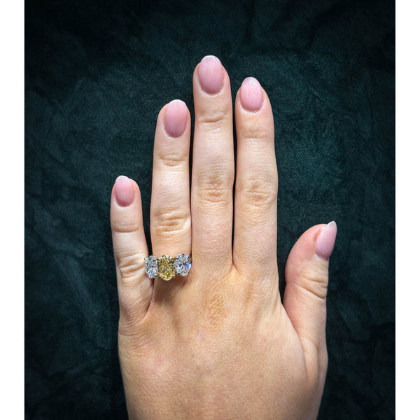 Lab grown platinum 2.00ct fancy yellow & 2.00ct diamond ring