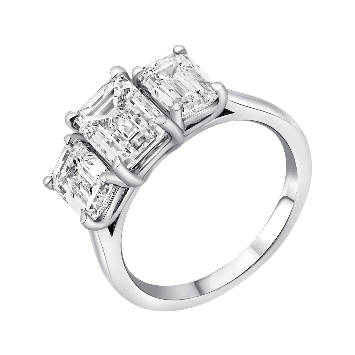 Lab grown platinum 3.09ct D VVS2 emerald diamond 3 stone ring