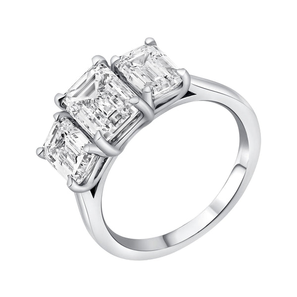 Lab grown platinum 3.09ct D VVS2 emerald diamond 3 stone ring