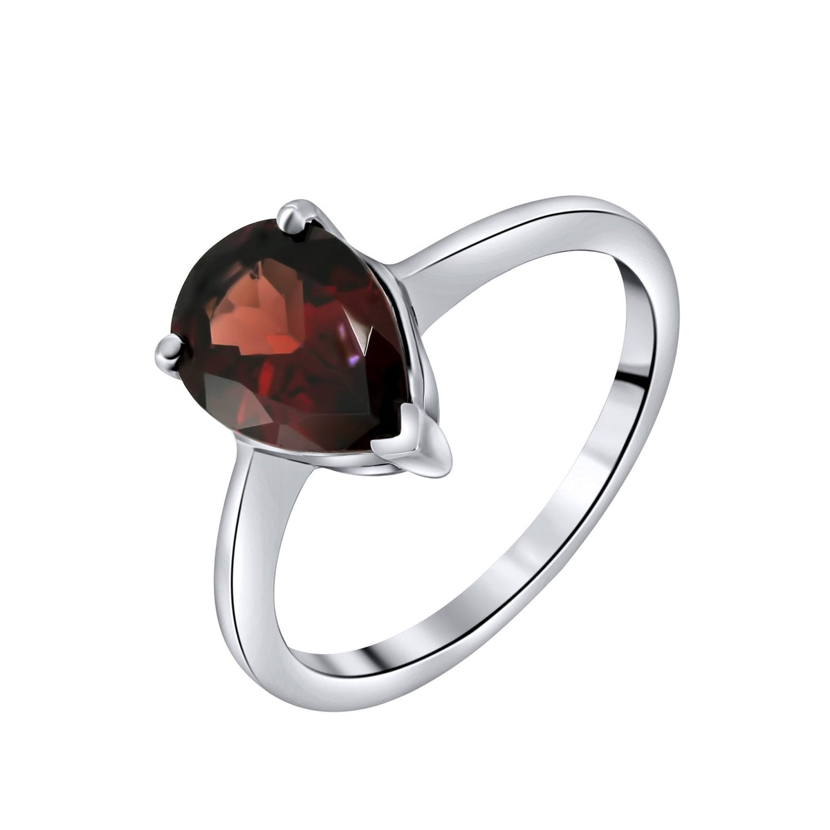 9ct white gold 10mm x 7mm pear cut garnet ring