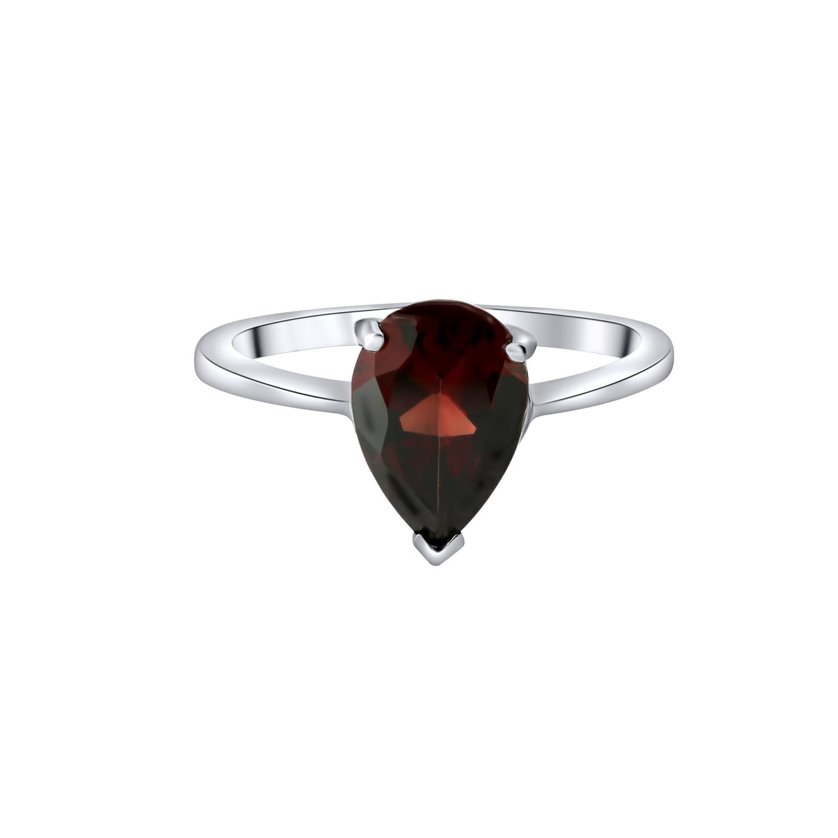 9ct white gold 10mm x 7mm pear cut garnet ring