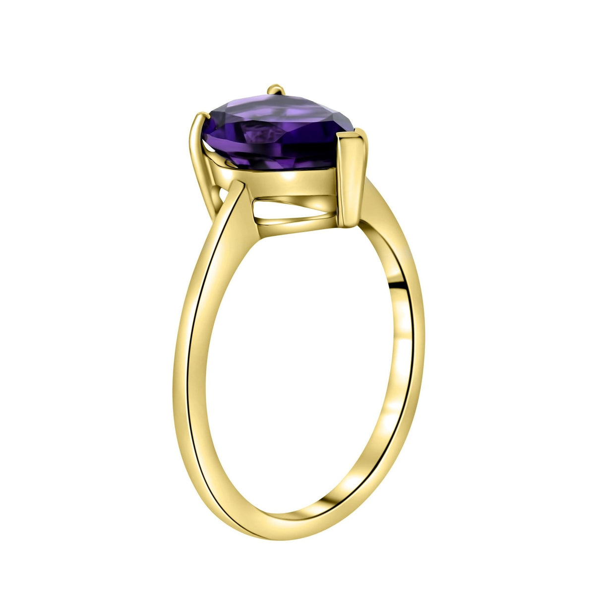 9ct yellow gold 10mm x 7mm pear cut amethyst ring