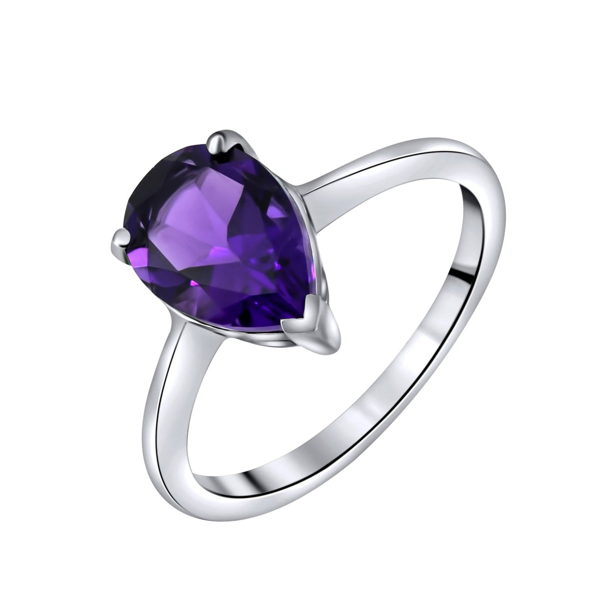 9ct white gold 10mm x 7mm pear cut amethyst ring