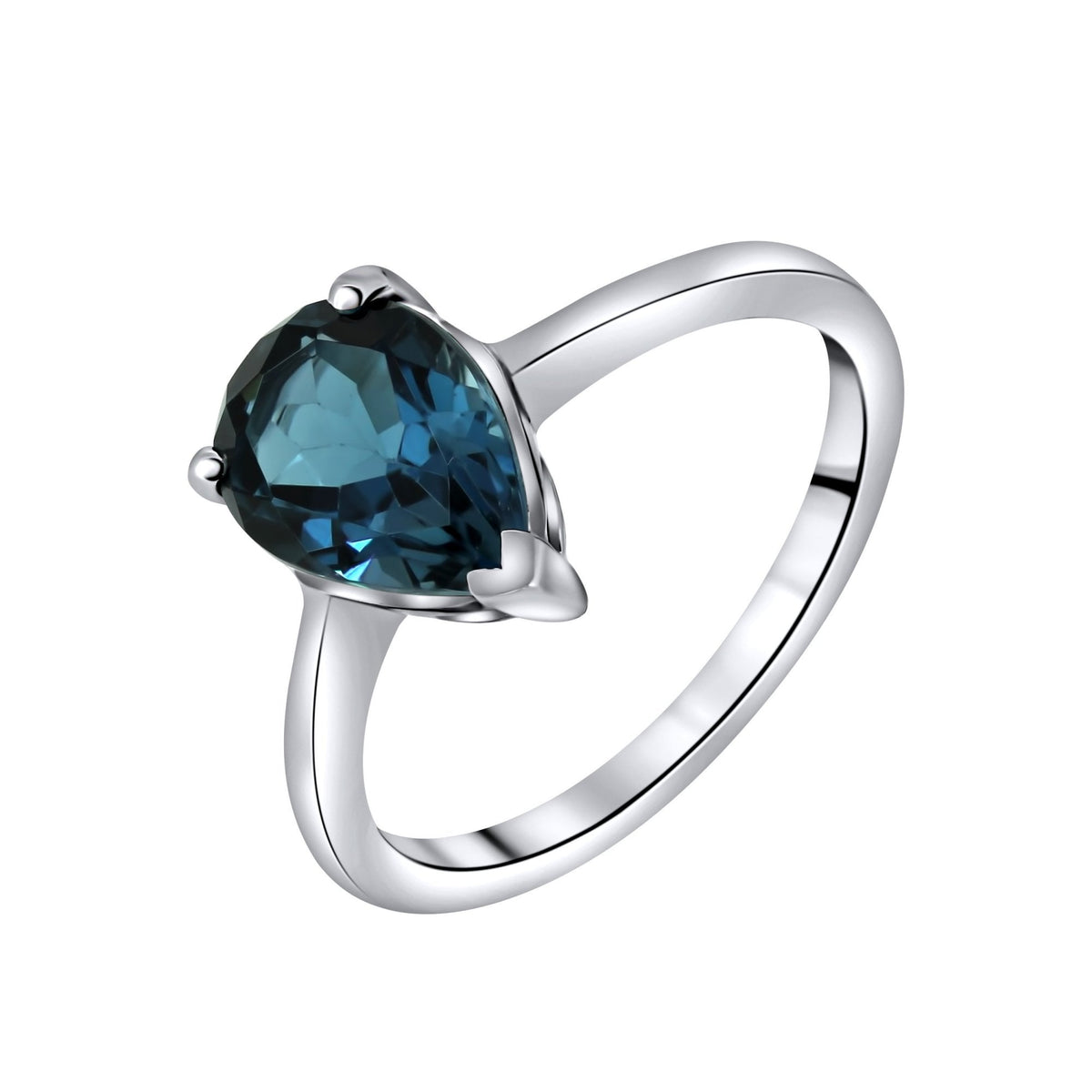 9ct white gold 10mm x 7mm pear cut London blue topaz ring