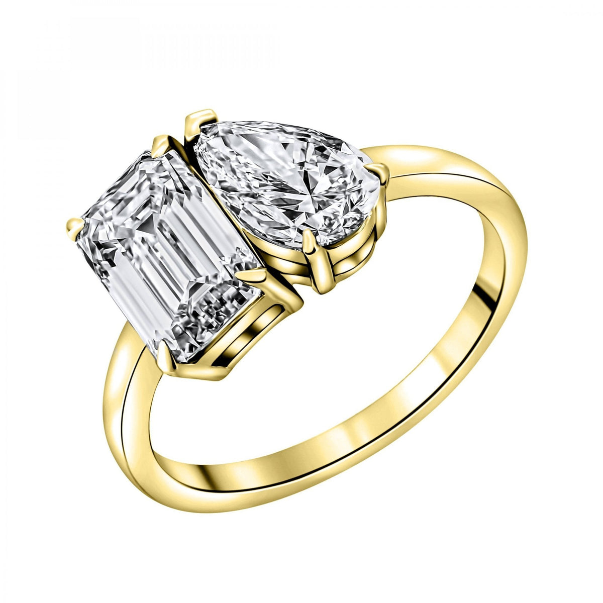 LG 18ct yellow gold 3.06ct D VVS2 emerald & pear diamond ring