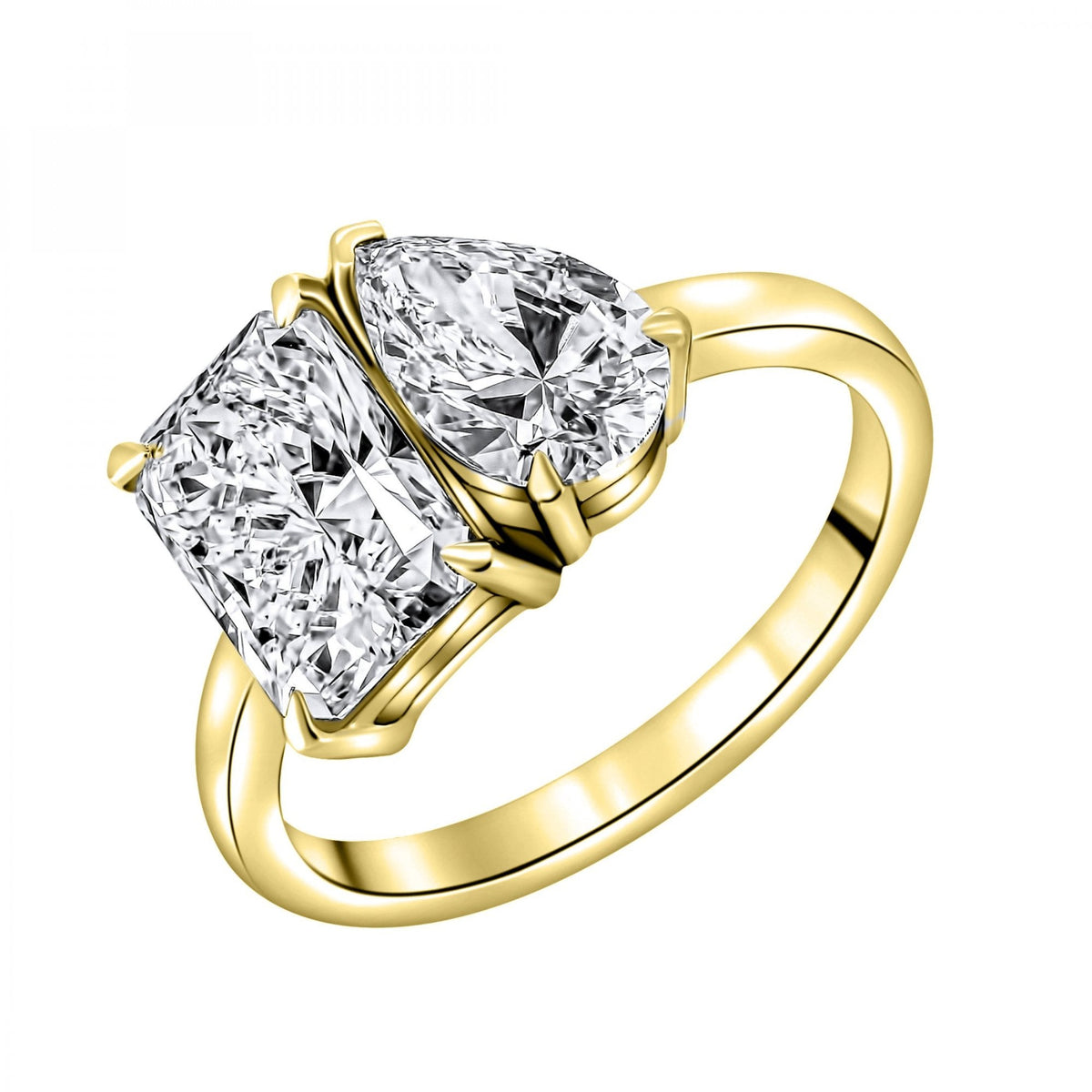 LG 18ct yellow gold 3.03ct D VVS2 radiant & pear diamond ring