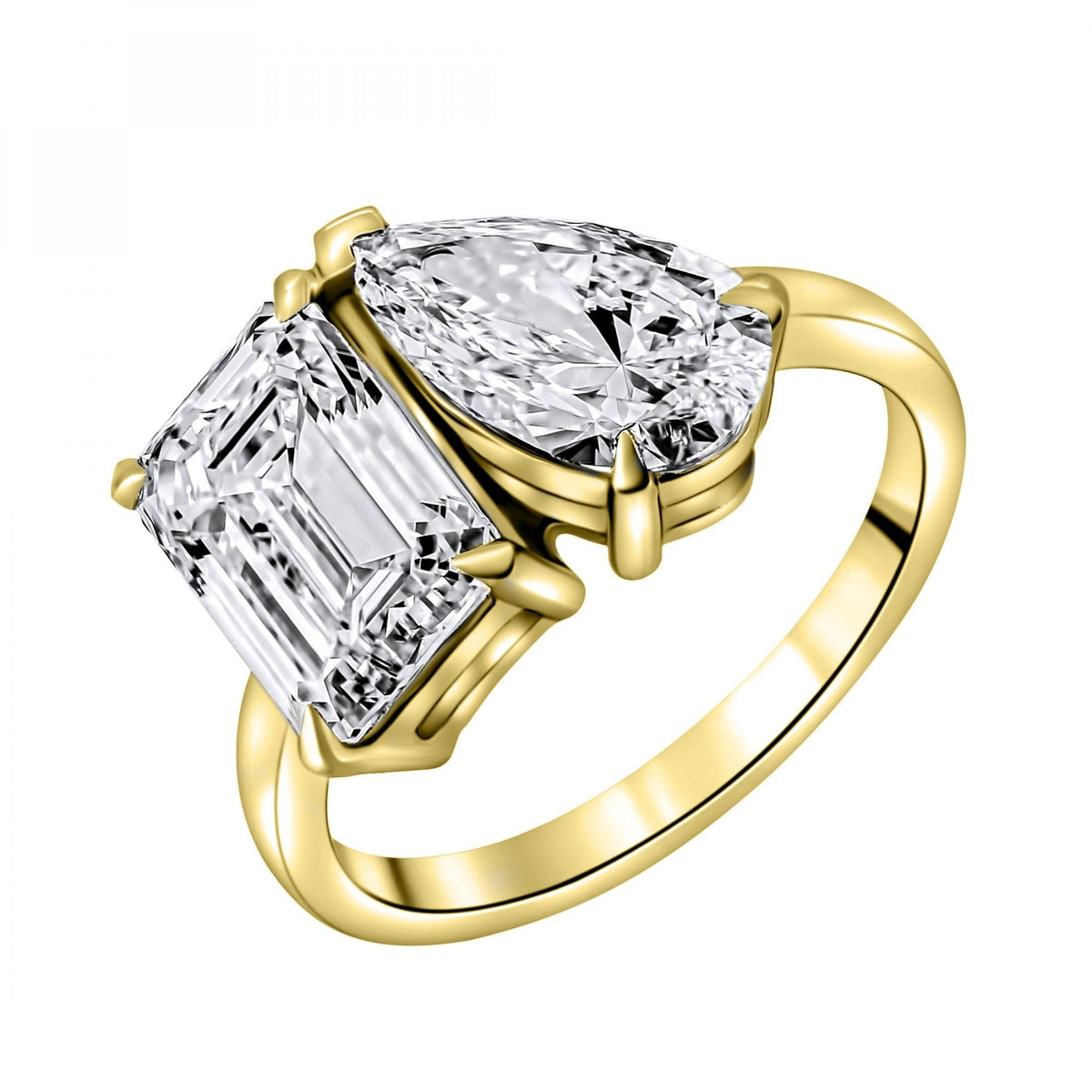 LG 18ct yellow gold 4.04ct D VVS2 emerald & pear diamond ring