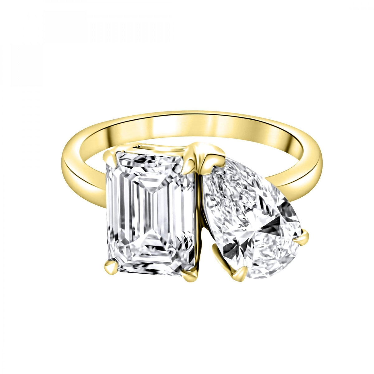 LG 18ct yellow gold 4.04ct D VVS2 emerald & pear diamond ring