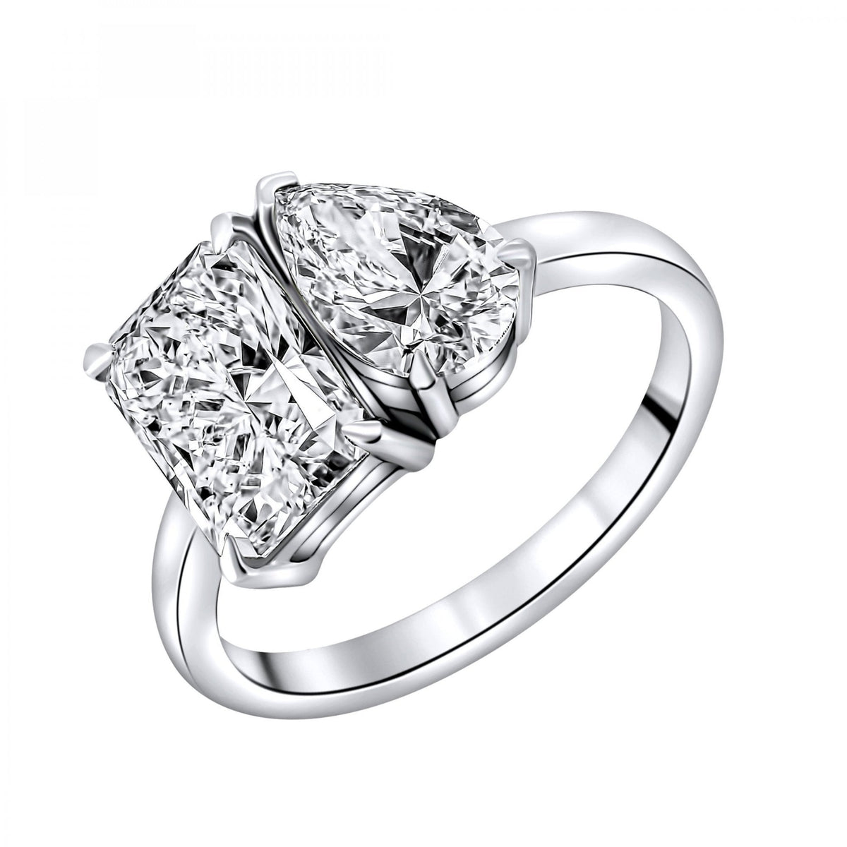 Lab grown platinum 3.03ct D VVS2 IGI radiant & pear diamond ring