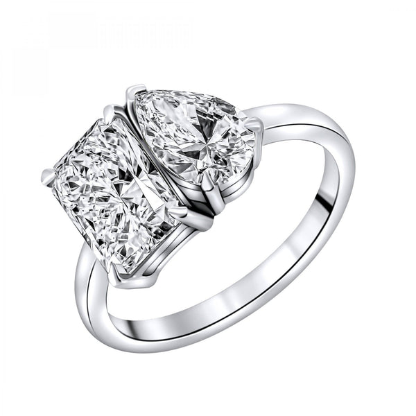 Lab grown platinum 3.03ct D VVS2 IGI radiant & pear diamond ring