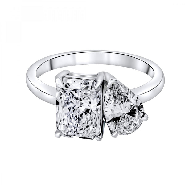 Lab grown platinum 3.03ct D VVS2 IGI radiant & pear diamond ring