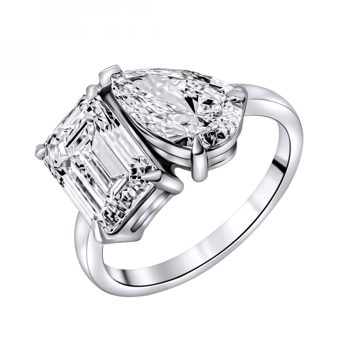Lab grown platinum 4.09ct D VVS2 IGI emerald & pear diamond ring