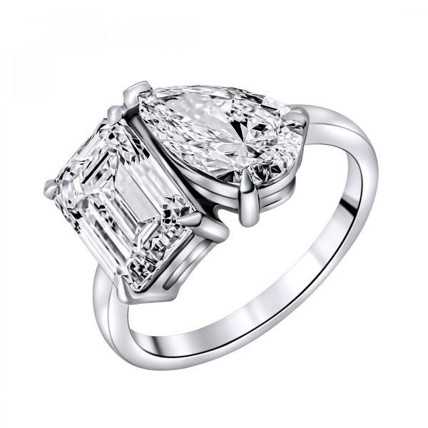 Lab grown platinum 4.09ct D VVS2 IGI emerald & pear diamond ring