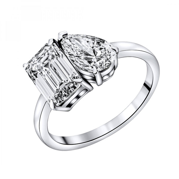 Lab grown platinum 3.04ct D VVS2 IGI emerald & pear diamond ring