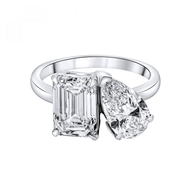 Lab grown platinum 4.09ct D VVS2 IGI emerald & pear diamond ring