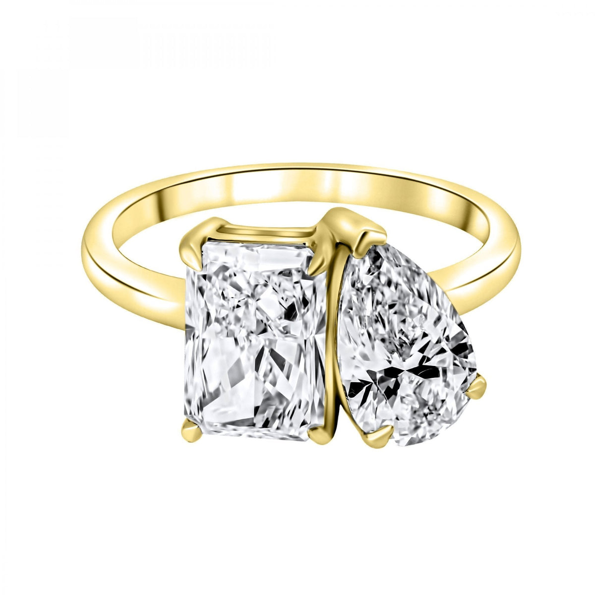 LG 18ct yellow gold 4.04ct D VVS2 radiant & pear diamond ring