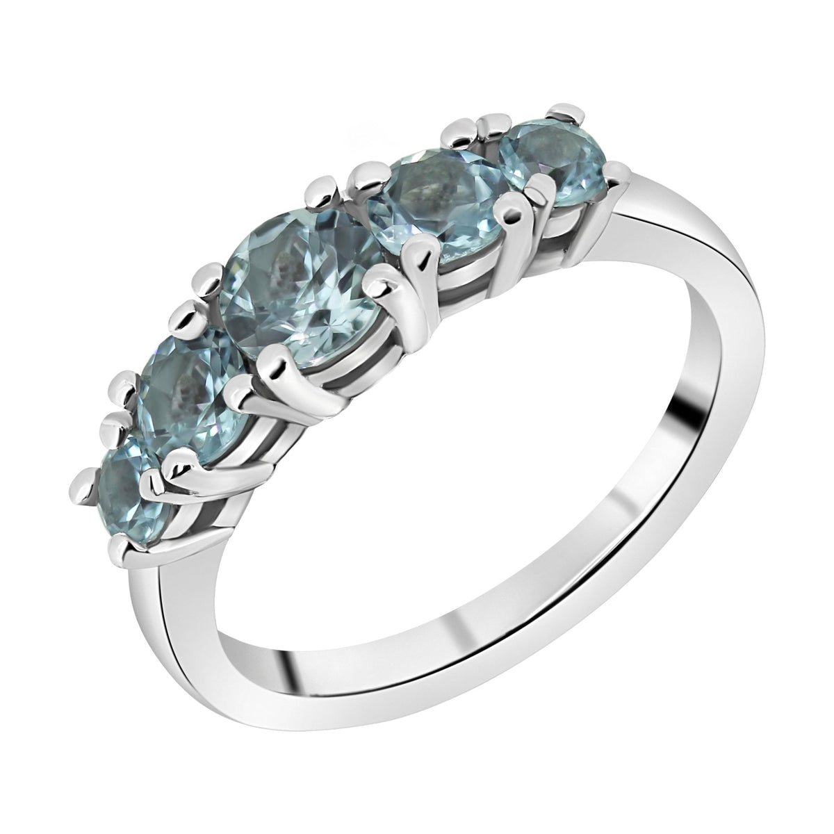 Platinum aquamarine graduated 5 stone ring