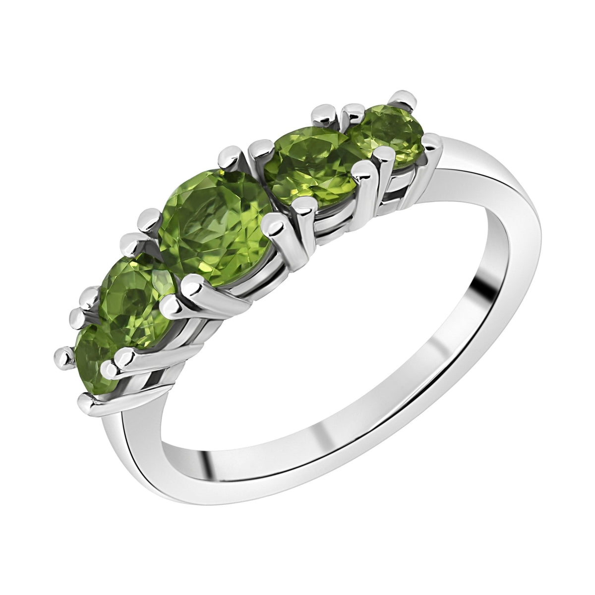 Platinum peridot graduated 5 stone ring