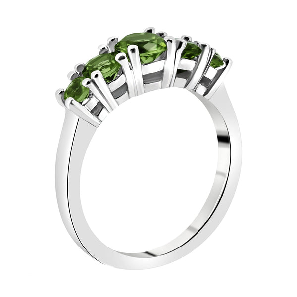 Platinum peridot graduated 5 stone ring