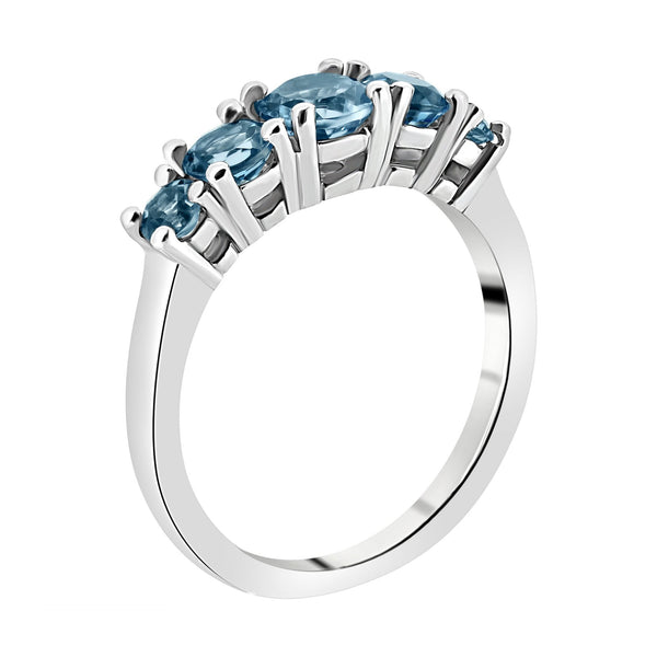 Platinum Swiss blue topaz graduated 5 stone ring