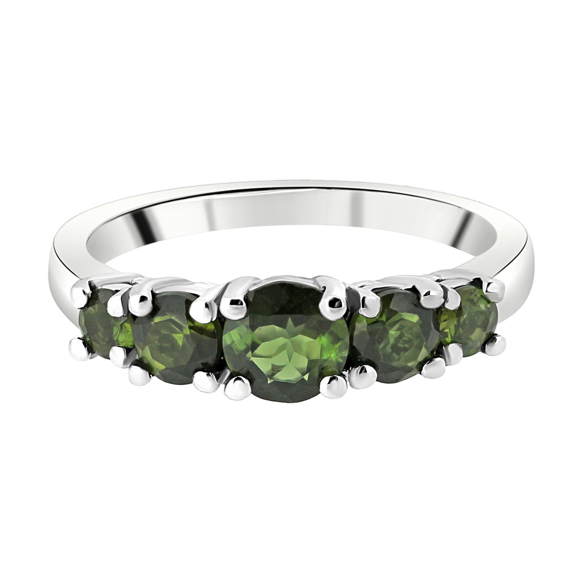 Platinum green tourmaline graduated 5 stone ring