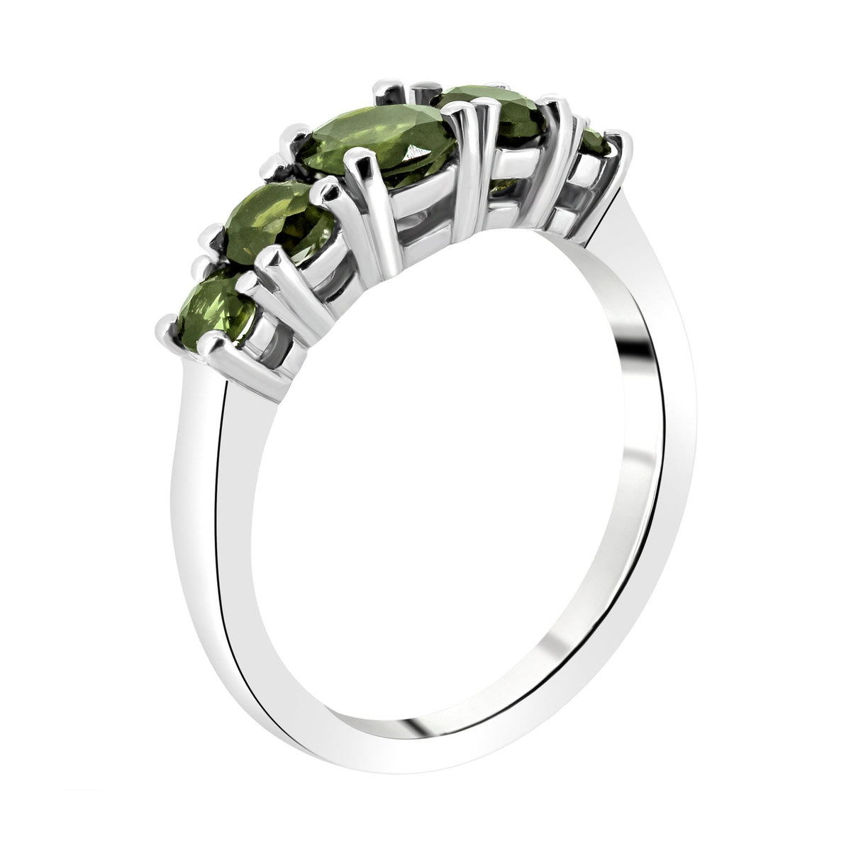 Platinum green tourmaline graduated 5 stone ring