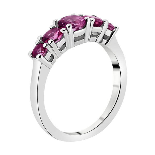 Platinum pink topaz graduated 5 stone ring