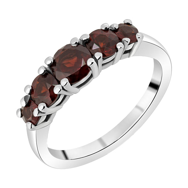 Platinum garnet graduated 5 stone ring