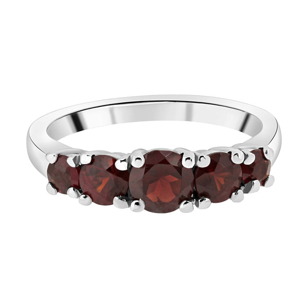 Platinum garnet graduated 5 stone ring