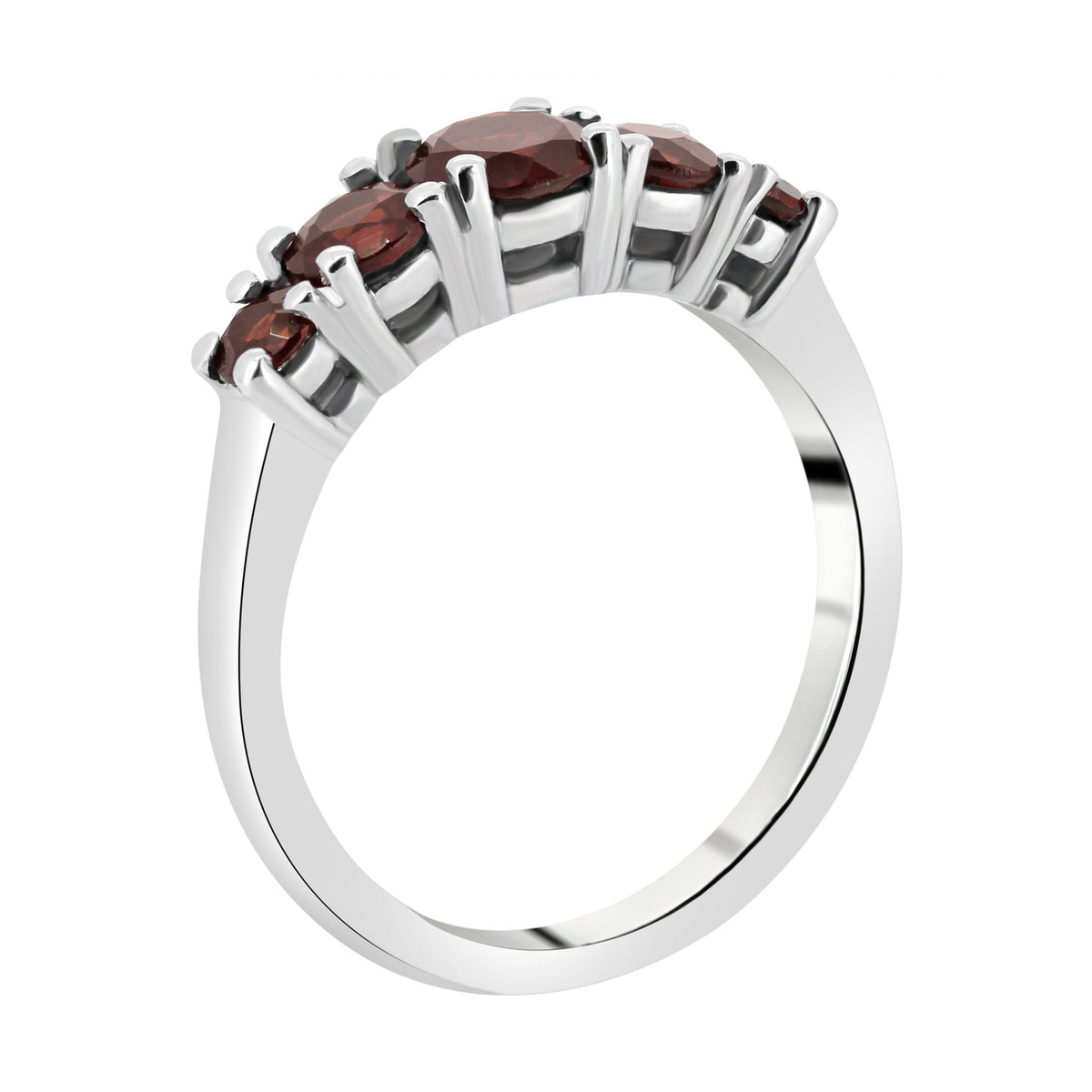 Platinum garnet graduated 5 stone ring