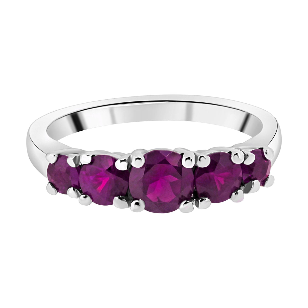 9ct white gold 5mm, 4mm & 3mm round pink topaz 5 stone ring