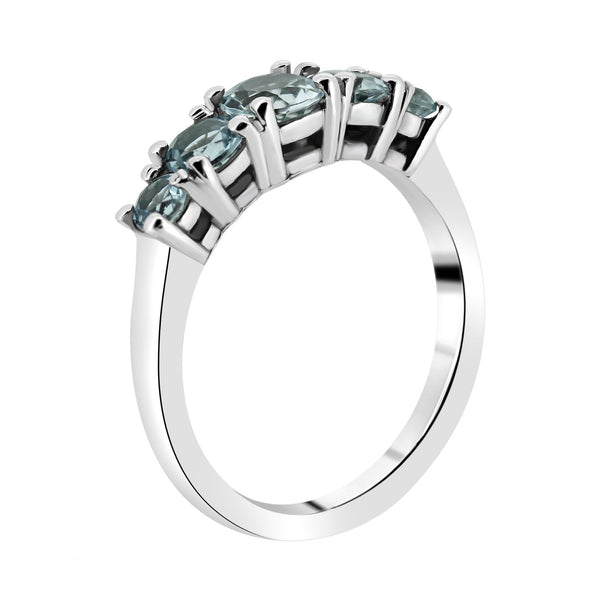 9ct white gold 5mm, 4mm & 3mm round aquamarine 5 stone ring