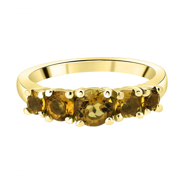 9ct yellow gold 5mm, 4mm & 3mm round cirtrine 5 stone ring