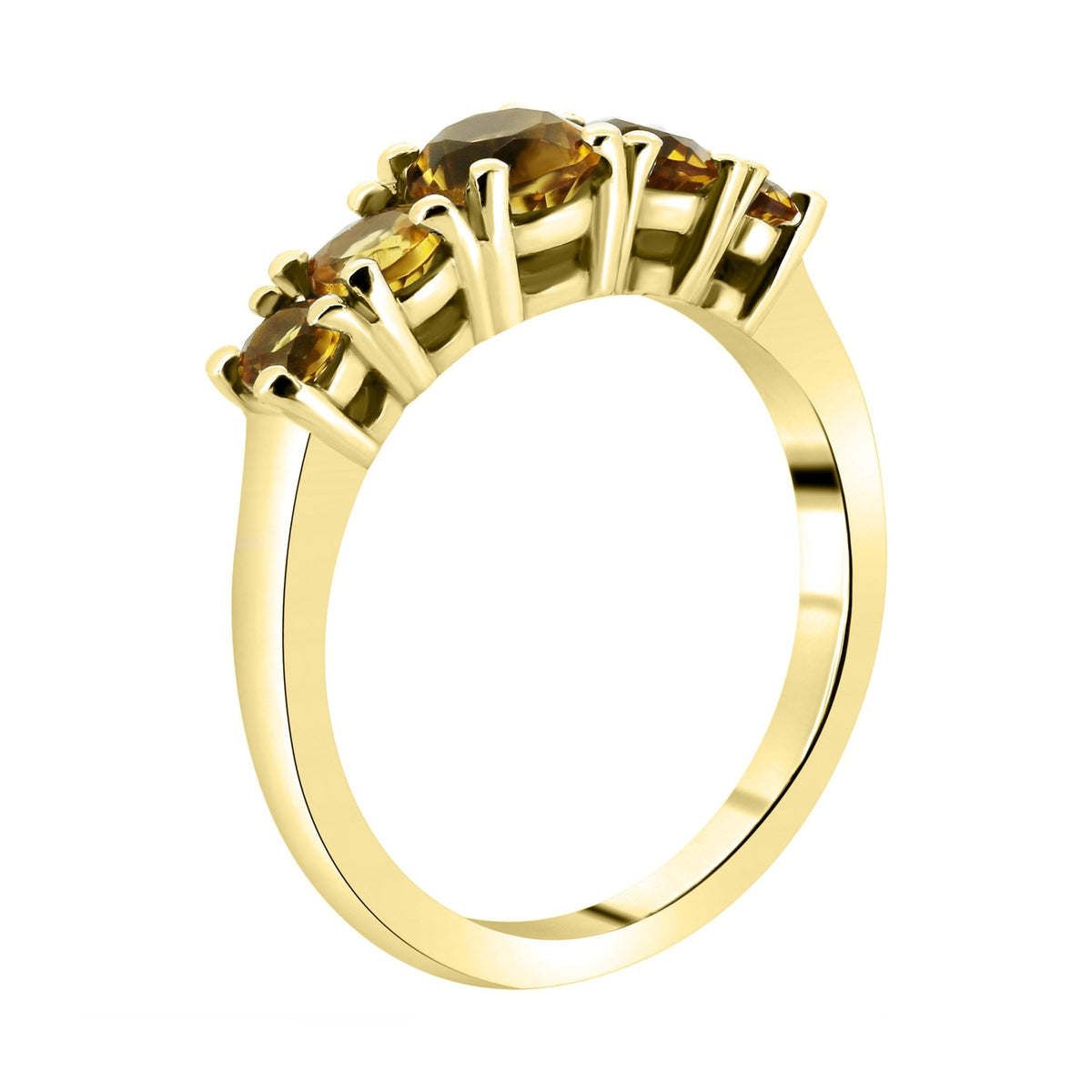 9ct yellow gold 5mm, 4mm & 3mm round cirtrine 5 stone ring