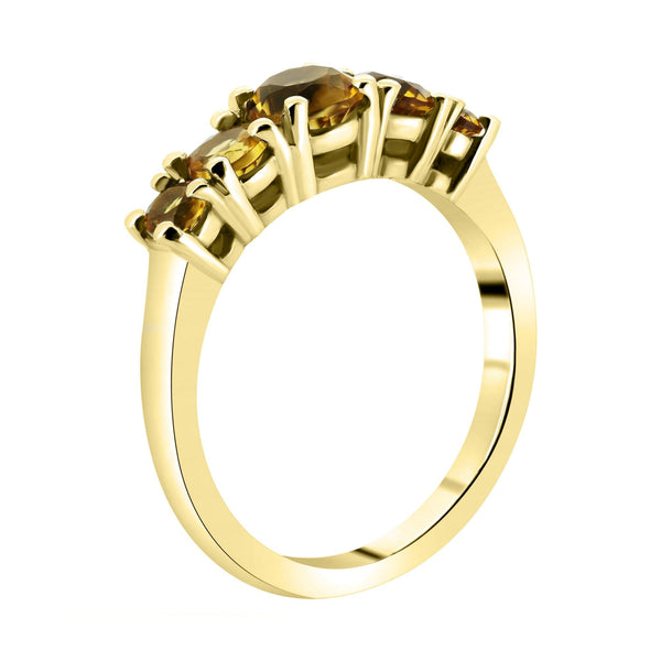 9ct yellow gold 5mm, 4mm & 3mm round cirtrine 5 stone ring