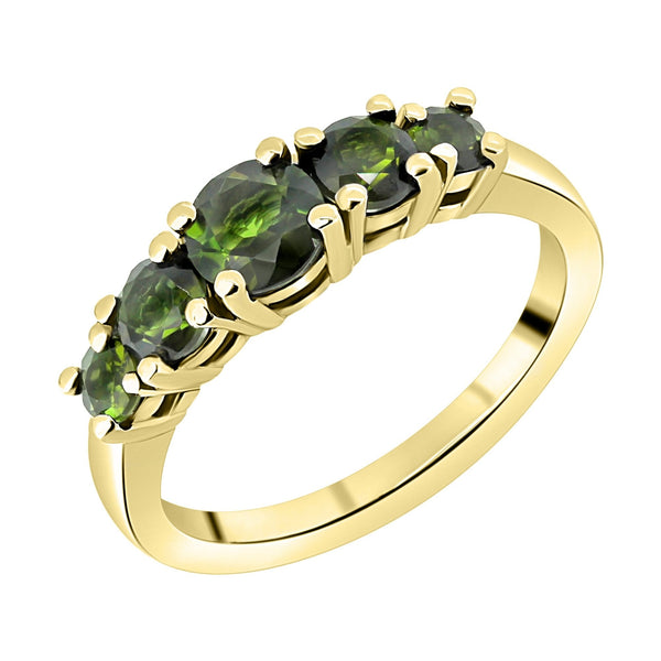 9ct yellow gold 5mm, 4mm & 3mm round tourmaline 5 stone ring