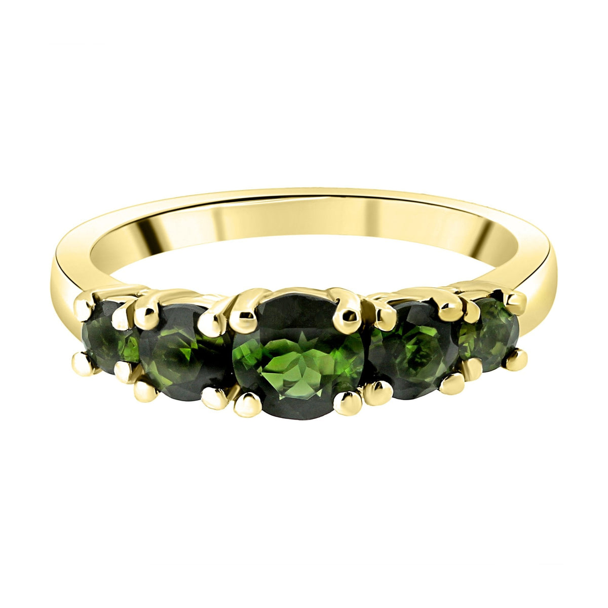9ct yellow gold 5mm, 4mm & 3mm round tourmaline 5 stone ring