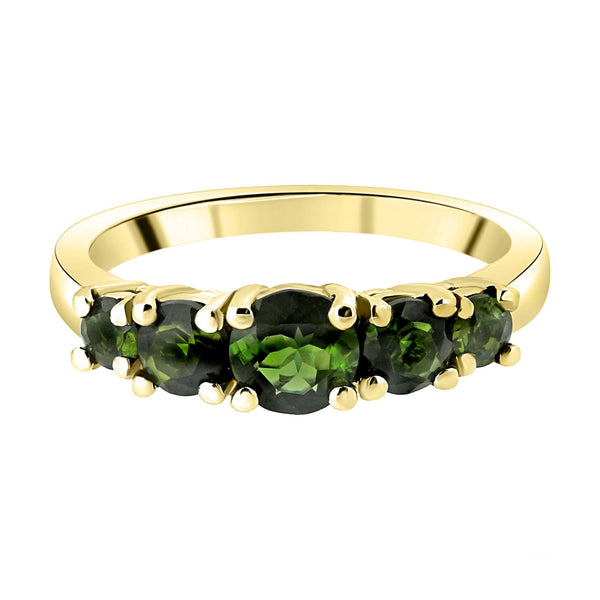 9ct yellow gold 5mm, 4mm & 3mm round tourmaline 5 stone ring