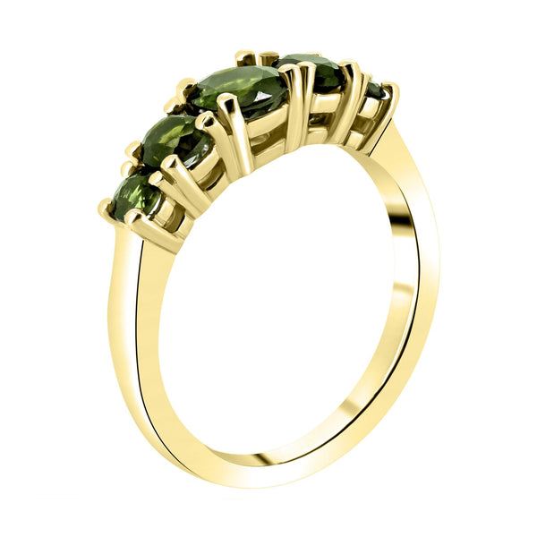 9ct yellow gold 5mm, 4mm & 3mm round tourmaline 5 stone ring