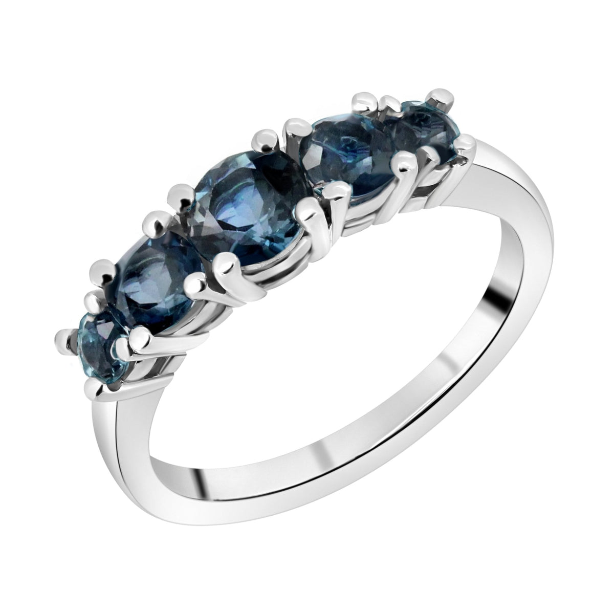 9ct white gold 5 stone graduating London blue topaz ring
