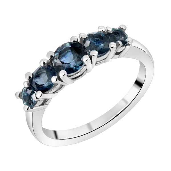 9ct white gold 5 stone graduating London blue topaz ring