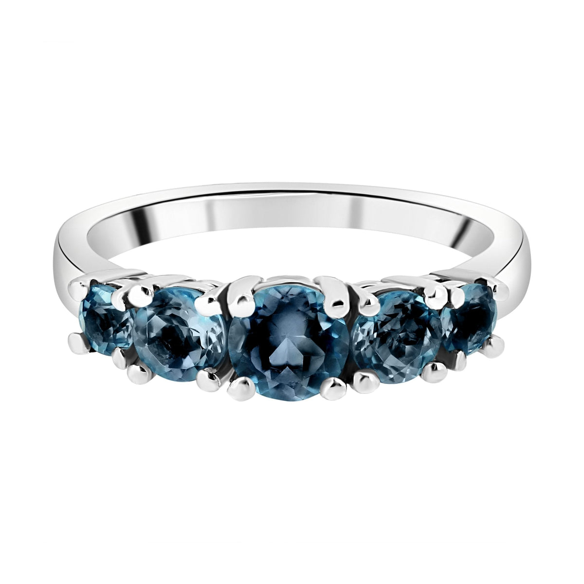 9ct white gold 5 stone graduating London blue topaz ring