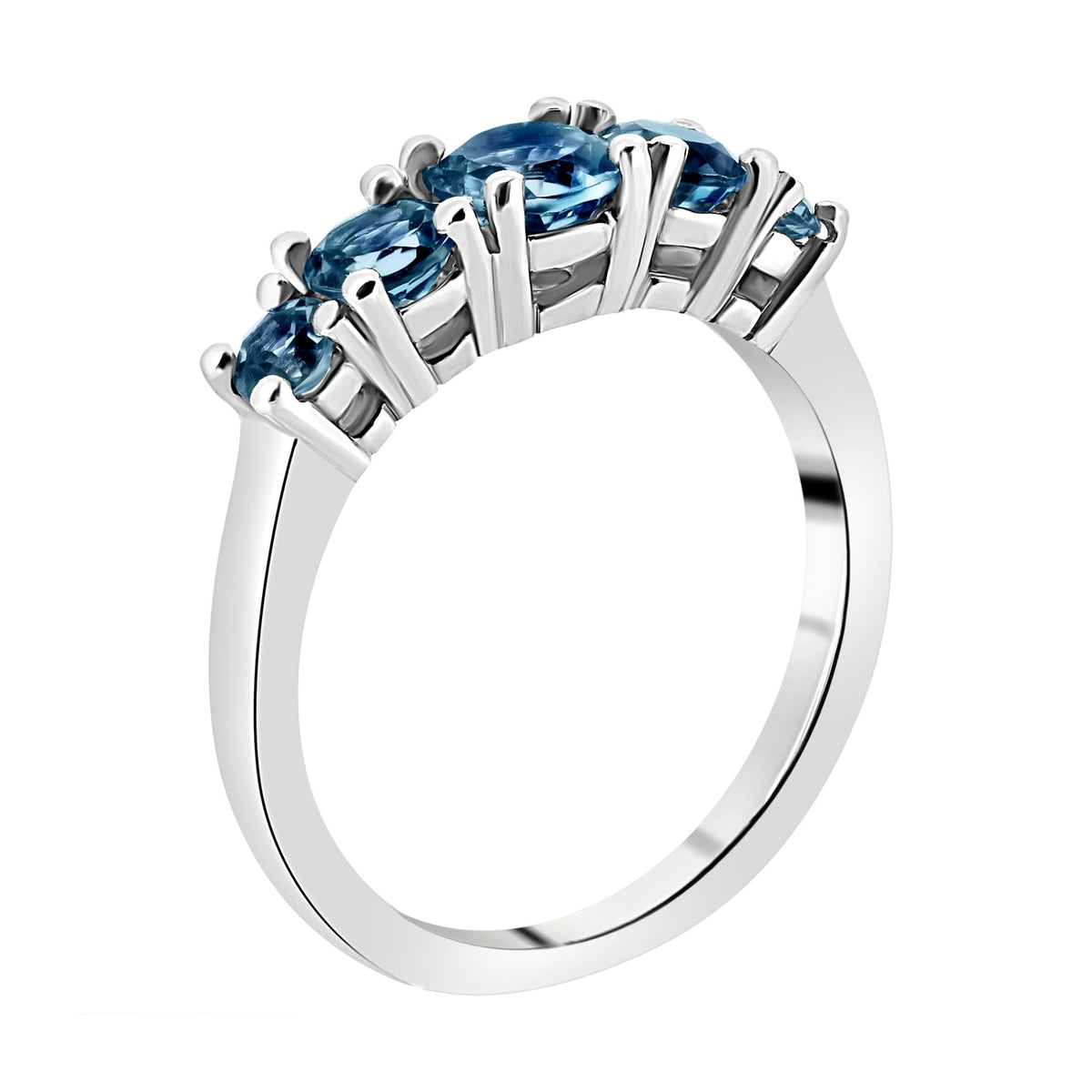 9ct white gold 5 stone graduating London blue topaz ring